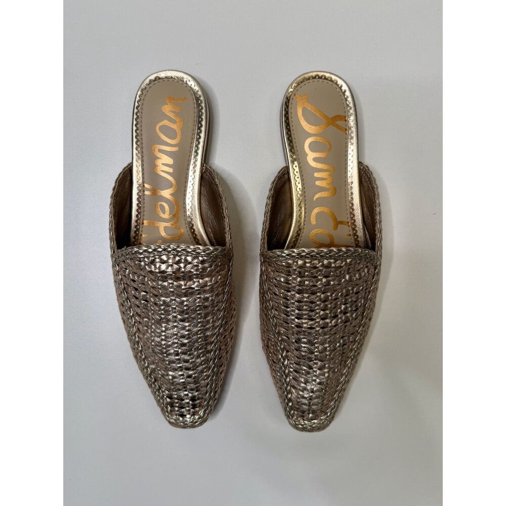 Sam Edelman Leona Gold Metallic Woven Mules Women’s 6.5 Pointed Toe
